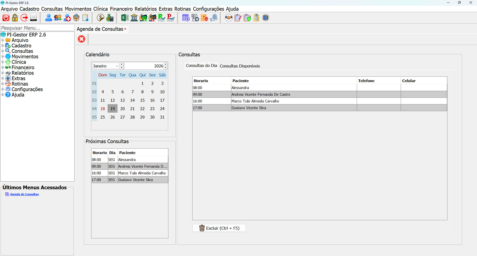 Tela Ajenda de Consultas