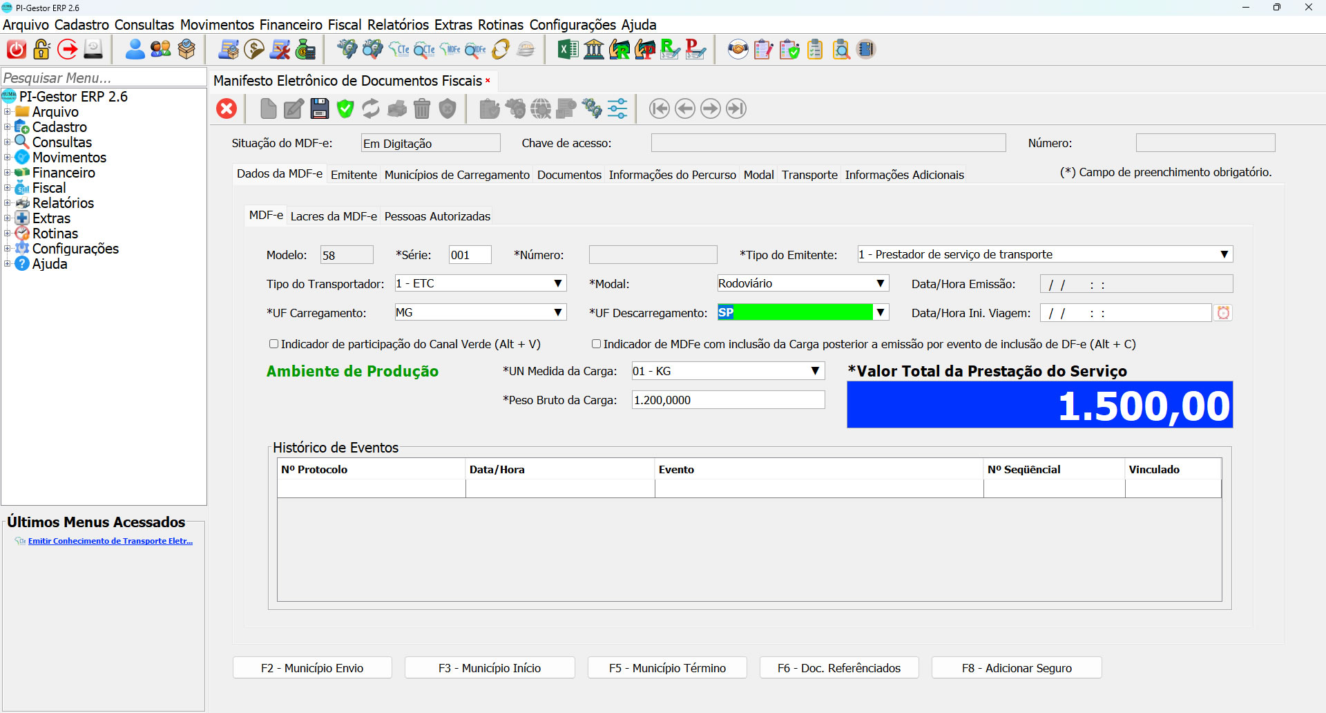 Tela de Emissão de MDF-e